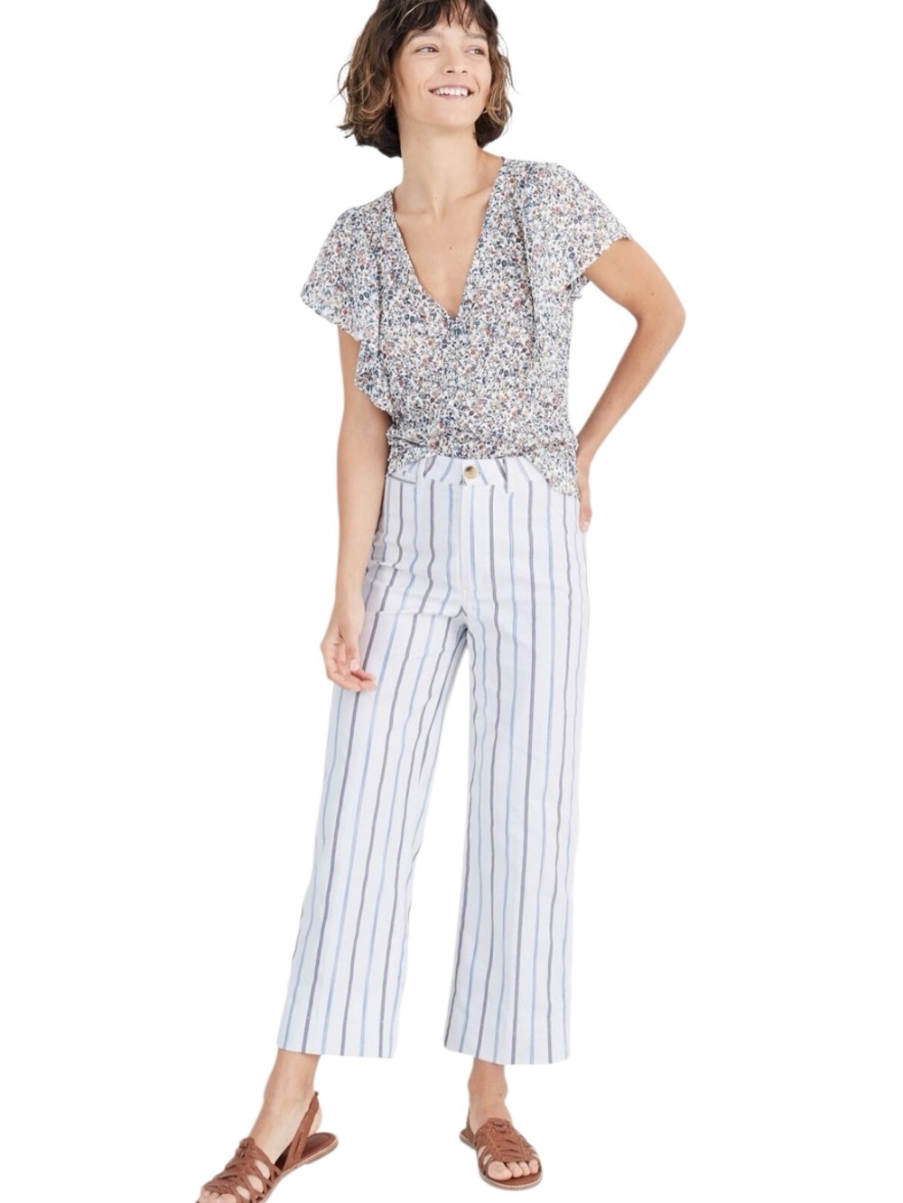 Madewell Slim Emmett Wide-Leg Crop Pants in Montpellier Stripe Size 24